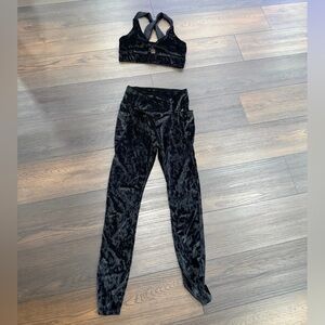 Fabletics Black Velvet Leggings & Sports Bra Set